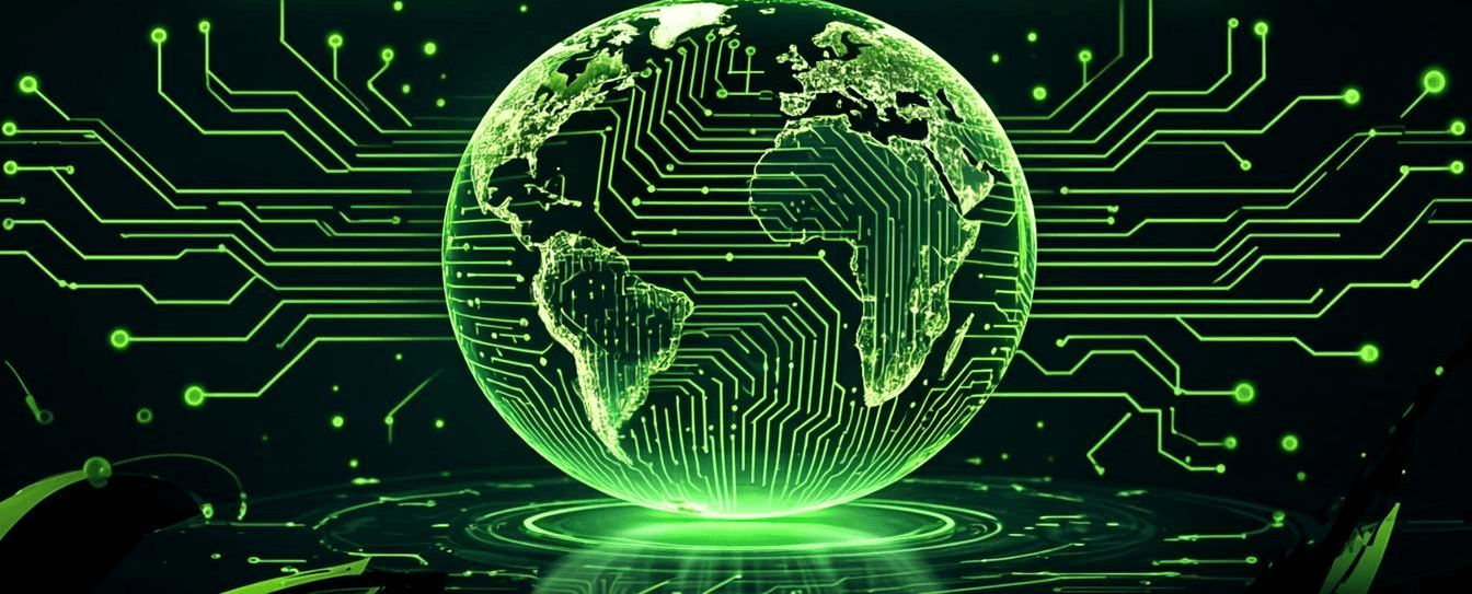 Code Eternal - Globe with diagrams and connected nodes